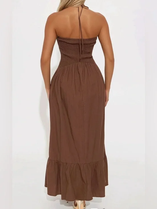 NWT Brown Maxi Dress with Rosette Detail - Picture 2 of 3
